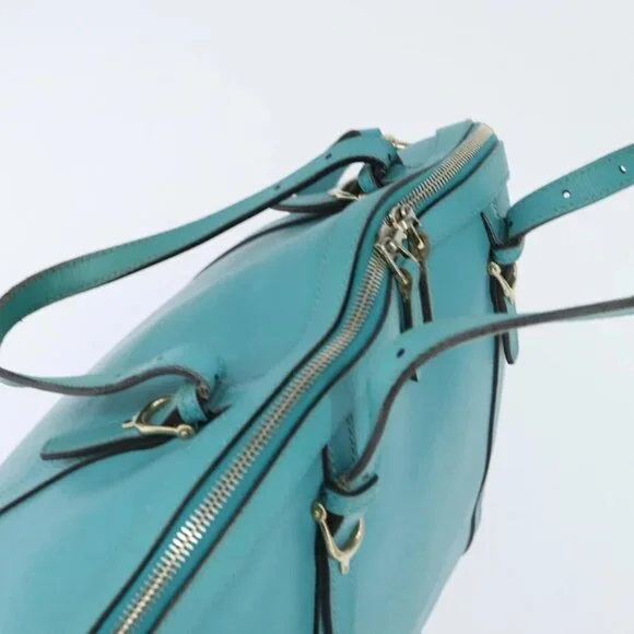 GUCCI Hand Bag Leather 2way Turquoise Blue Gold 309614 Auth 149064 - Picture 6 of 16